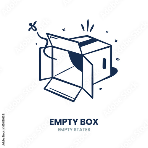 Empty box, box, no items, empty container, blank space, nothing inside, box open, zero content, unfilled box, storage empty. Vector Illustration