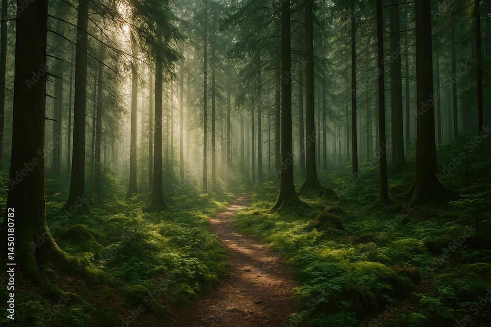 Obraz premium Serene forest path sunlight