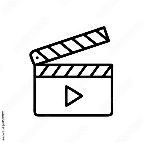 Movie clapperboard icon in minimalist style on white background  