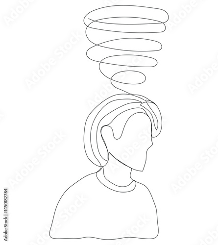 Sketch problem concept minimal man emotion stress headache drawing line art. Male unhappy depress hand drawn continuous line concept with white isolated background. Abstract,vector,illustration.