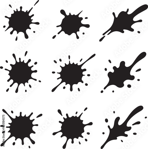 splashing ink splatter set black silhouette vector illustration