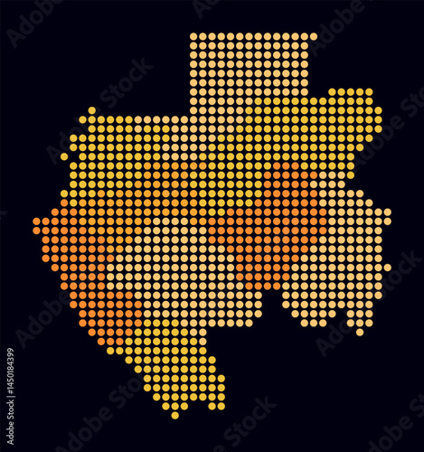 Gabon dotted map. Digital style map of the country on dark background. Gabon shape with circle dots. Colored dots style. Large size circles. Stylish vector illustration.