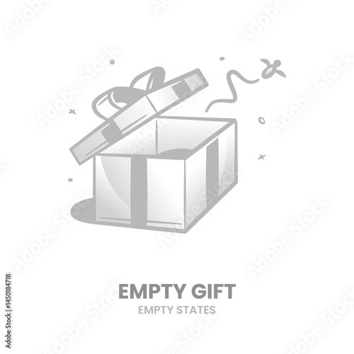 Gift, empty gift, no rewards, reward empty, no bonus, no points, reward unavailable, empty prize, no achievement, reward missing. Vector Illustration