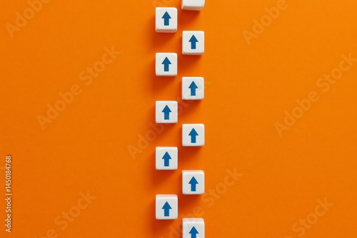 Abstract Upward Arrow Path White Cubes on Orange Background Minimalist Modern Design Concept Growth Progress Success Strategy Business Marketing Digital Art Vector Illustration Graphic Design Template