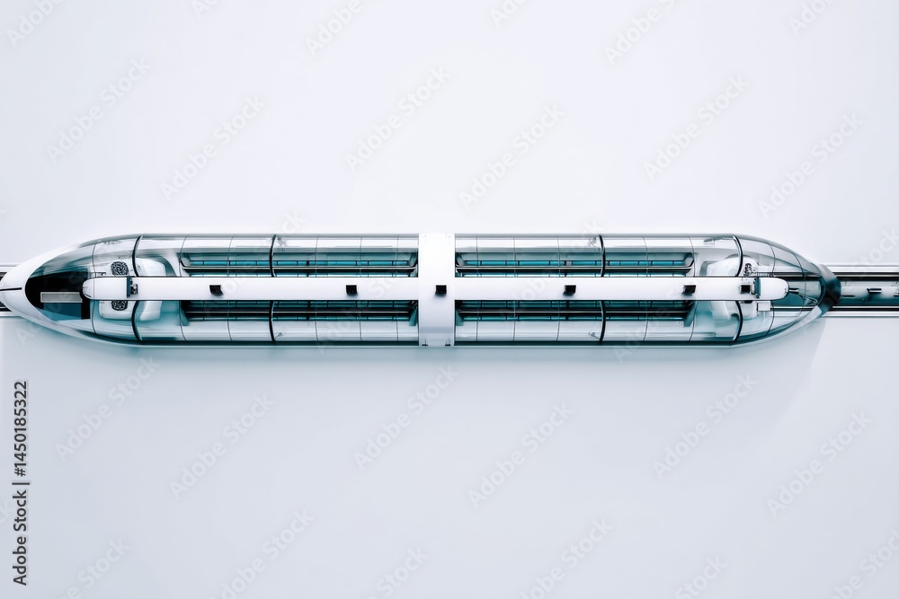 The overhead view of a futuristic, transparent train design, emphasizing modernity and innovation.