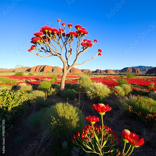 Gum Tree and Red Flowers in the Bungle Bungles Western Australia