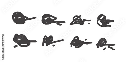 spiral circular scribbles, pencil handiwork. scribble set, abstract scribbles.