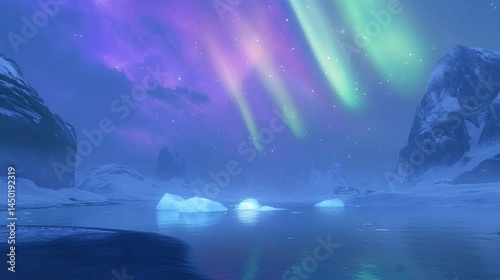 Mystical Northern Lights Display Above Frozen Arctic Landscape