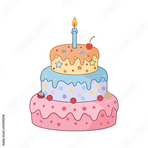 vector illustration of a birthday cake with lit candles
