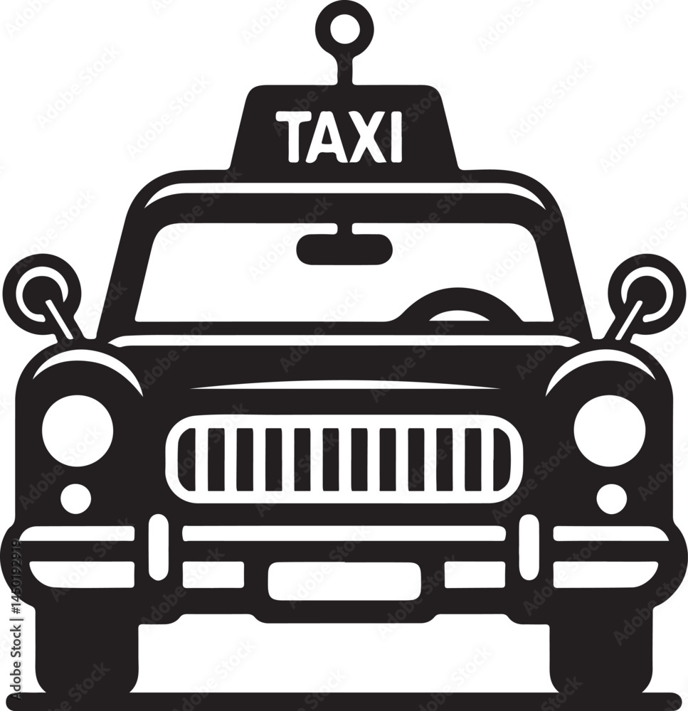 Taxi cab front view with silhouette vector on a white background Taxi cab front view with silhouette vector on a white background