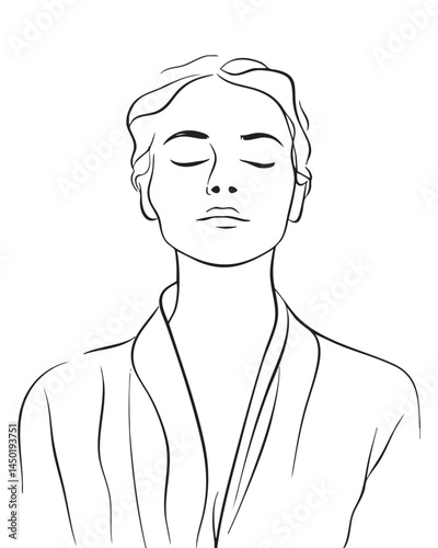 Peaceful Female Face Line Art – Mindfulness and Calm Vector Illustration