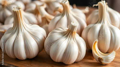 Close-up shot of organic garlic on table