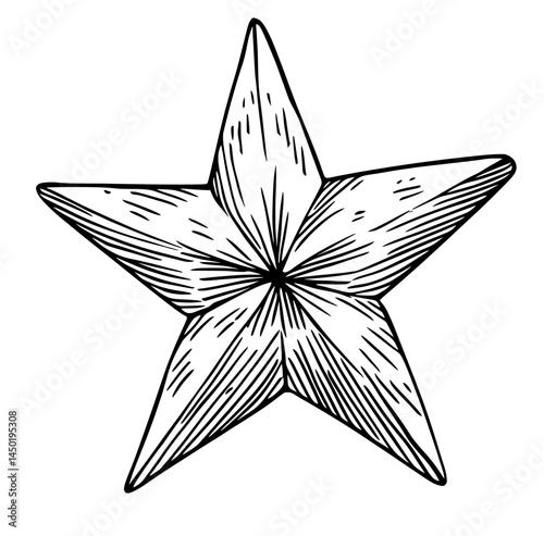 Christmas and New Year holidays are symbolized by an isolated icon of a shining golden star, which represents modern and traditional gold noel star and fir tree decoration