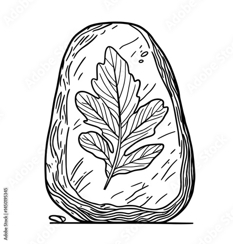 A prehistoric tree fossil, with preserved leaves or a branch, is an extinct species from the Jurassic era, now an archaeological find and significant piece in a paleontology museum, shown in a modern
