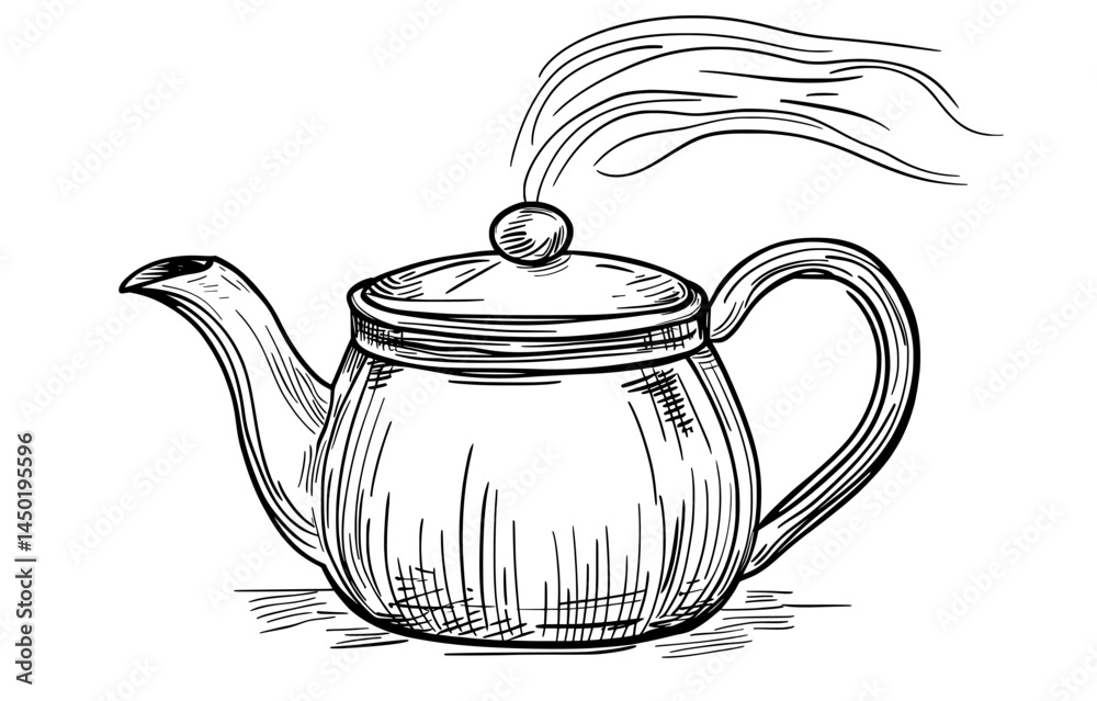 An isolated, modern green teapot, featuring a glossy surface, whistle, and rounded handle, is shown boiling, releasing steam from its spout, and representing a traditional household appliance used