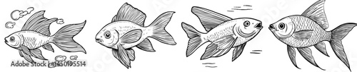 A cartoon character depicting a flying fish, symbolizing seafood, fishing, and aquatic nature, is a modern and comical representation of an ocean wild animal with wings, isolated from its