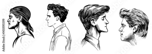 A young man with a modern hairstyle is depicted in a black silhouette profile, looking towards the right side in a minimalist modern portrait
