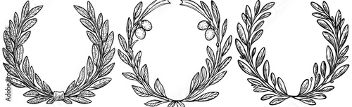 A circular laurel wreath drawn by hand creates a frame with negative space, suitable for various design purposes and symbolic of victory and achievement