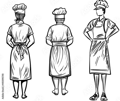 A male chef with a beard and hat is depicted standing confidently in a black and white silhouette, wearing his uniform