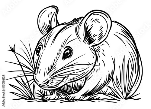 On a white background, a mouse is depicted in black silhouette, showcasing its whiskers and tail