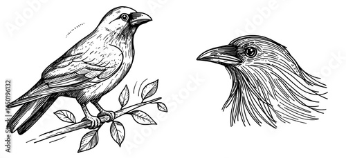 Standing upright, the raven's silhouette showcases its enigmatic and dark qualities as a bird