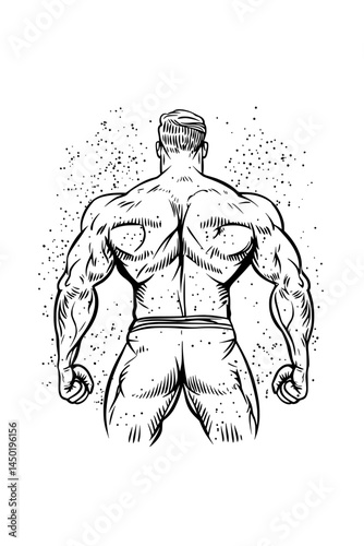 A bodybuilder's strong physique is highlighted by their silhouette as they flex their biceps to embody strength and fitness