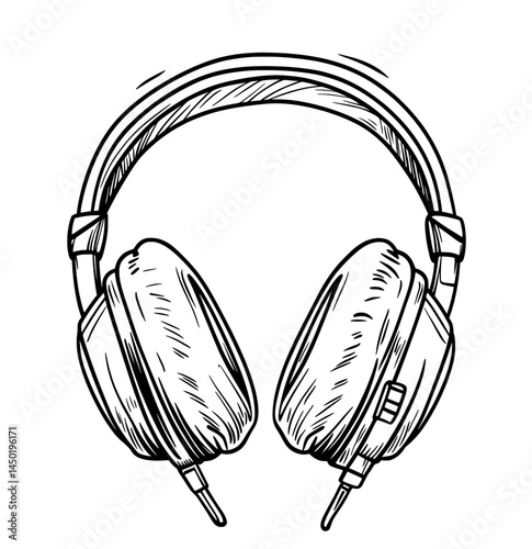The black shape of over-ear headphones stands alone on a white background, representing audio technology