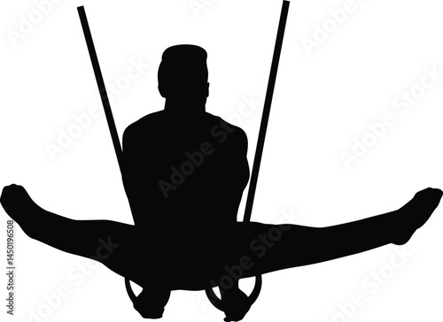 Silhouette of a men hanging on ring. Gymnast silhouette full body illustration
