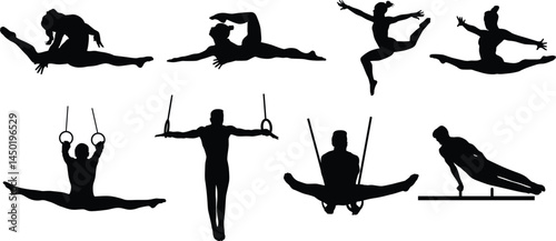 Set of gymnast full body silhouette illustration