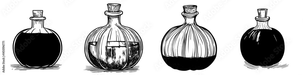 Fototapeta premium A pumpkin-shaped vial containing witch potion is isolated on a Halloween-themed bottle, symbolizing modern magic in a gourd or squash bottle