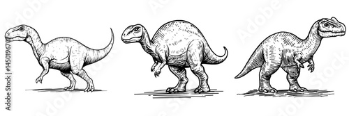 Parasaurolophus, a dinosaur, is typically illustrated in sketches as an isolated extinct animal, with the modern walkeri dino being another example of an extinct prehistoric creature