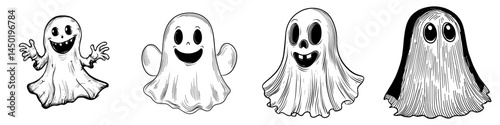 The ghost icon represents an evil spirit in modern isolation, symbolizing Halloween costumes and the tradition of trick or treating