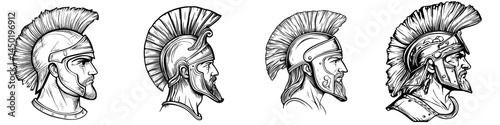 A brave Prussian army general wearing a spiked helmet is shown in a side view head portrait as a modern retro soldier commander