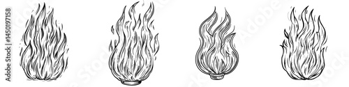 Modern blazing burning flames symbolized by isolated fire with sparks icon, representing bonfire or campfire