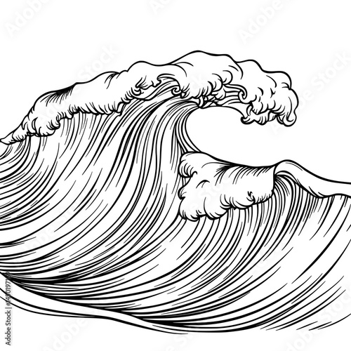 The seamless pattern of storm waves is depicted in a modern illustration background featuring raging ocean water, sea waves, and vintage Japanese storms