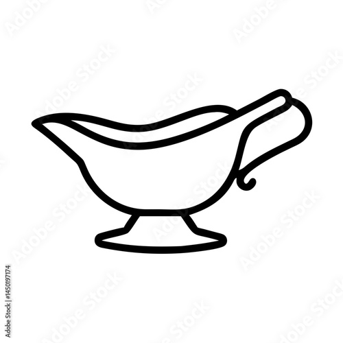 Thanksgiving gravy boat icon in black line art  