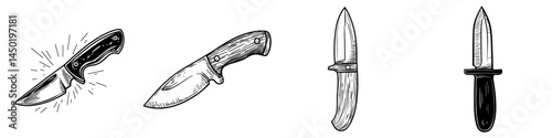 A sharp knife icon, symbolizing hunting equipment, is presented in a modern isolated setting as a weapon and essential item for camping and hiking