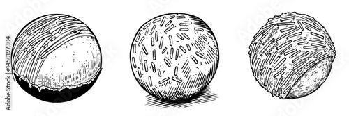 Chocolate candy represents a sweet dessert icon and a modern isolated confection, often taking the shape of a round comfit adorned with coconut shavings sprinkles as a confectionery dessert sweet