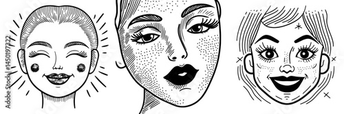 A cartoon face with a modern emoji, featuring a closed eye and red lips, prepares for a kiss, conveying a funny facial expression of falling in love with positive feelings as a cute character