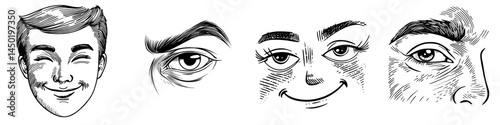 A cartoon smiling face, represented by a modern emoji with a winking eye and a smiling mouth, conveys a happy facial expression of flirting and positive feelings