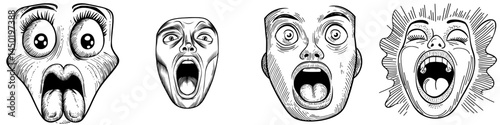 A modern cartoon face displaying fear or worry, characterized by a frightened facial expression, wide goggle eyes, and tightly clenched teeth, set against a white background