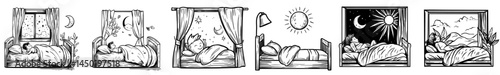 The concept of a cartoon kid sleeping at night and waking in the morning is represented by a child in bed near a window, where the moon or sun is visible, highlighting the importance of sweet dreams