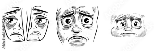 A modern cartoon face icon depicting a frightened expression, characterized by wide open or goggle eyes and an open, trembling mouth, symbolizing fear or worry, set against a white background