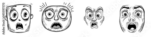 A modern cartoon face icon, characterized by a surprised and humorous emoji, displays an astonished facial expression with wide, gaping eyes and an open mouth, set against a white background in