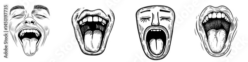 A cartoon face with a stupid expression, featuring a happy smile and a modern emoji design with its mouth open and tongue sticking out, showcasing joyful emotions with goggle eyes