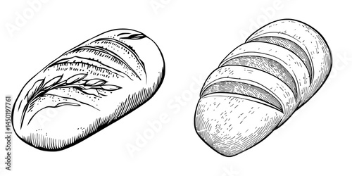 The modern icon of a bread loaf is represented by a sketch of a bakery product, specifically a round brown bread bun isolated from its surroundings