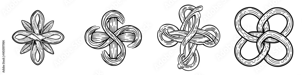 The Celtic cross, a symbol of the Catholic religion, is depicted as an isolated icon, blending modern and ancient elements with a nod to the crucifix, complete with a nimbus or ring