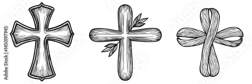 A black christian cross symbol isolated, representing modern catholic or baptist faith and burial sepulture