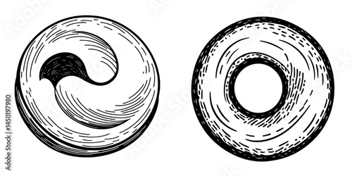 Buddhism is represented by the isolated yin yang symbol, embodying modern notions of negative and positive, as well as the dualism of dark and bright