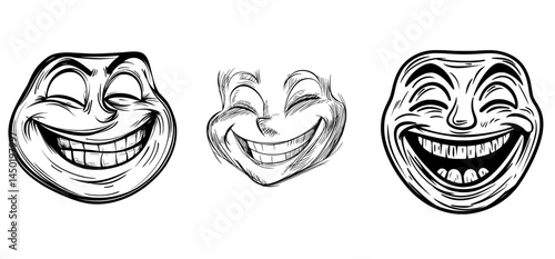 Wicked emoticon with angry smile isolated psycho face’ becomes an image of a furious emoticon with a solitary crazed expression